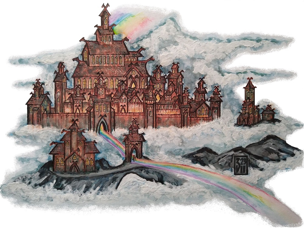 Asgard Heimstatt der G&ouml;tter mit Walhalla und Bifr&ouml;st