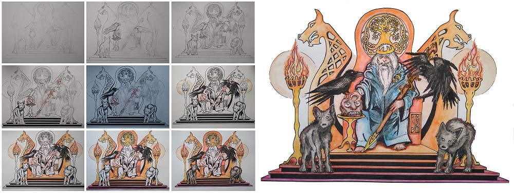 G&ouml;ttervater Odin auf seinem Thron &ndash; vom Entwurf bis zum fertigen Bild