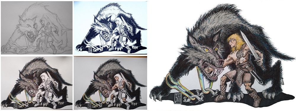 Tyr der mutigste und tapferste der Asen gibt sein Schwertarm als Pfand &ndash; vom Entwurf bis zum fertigen Bild